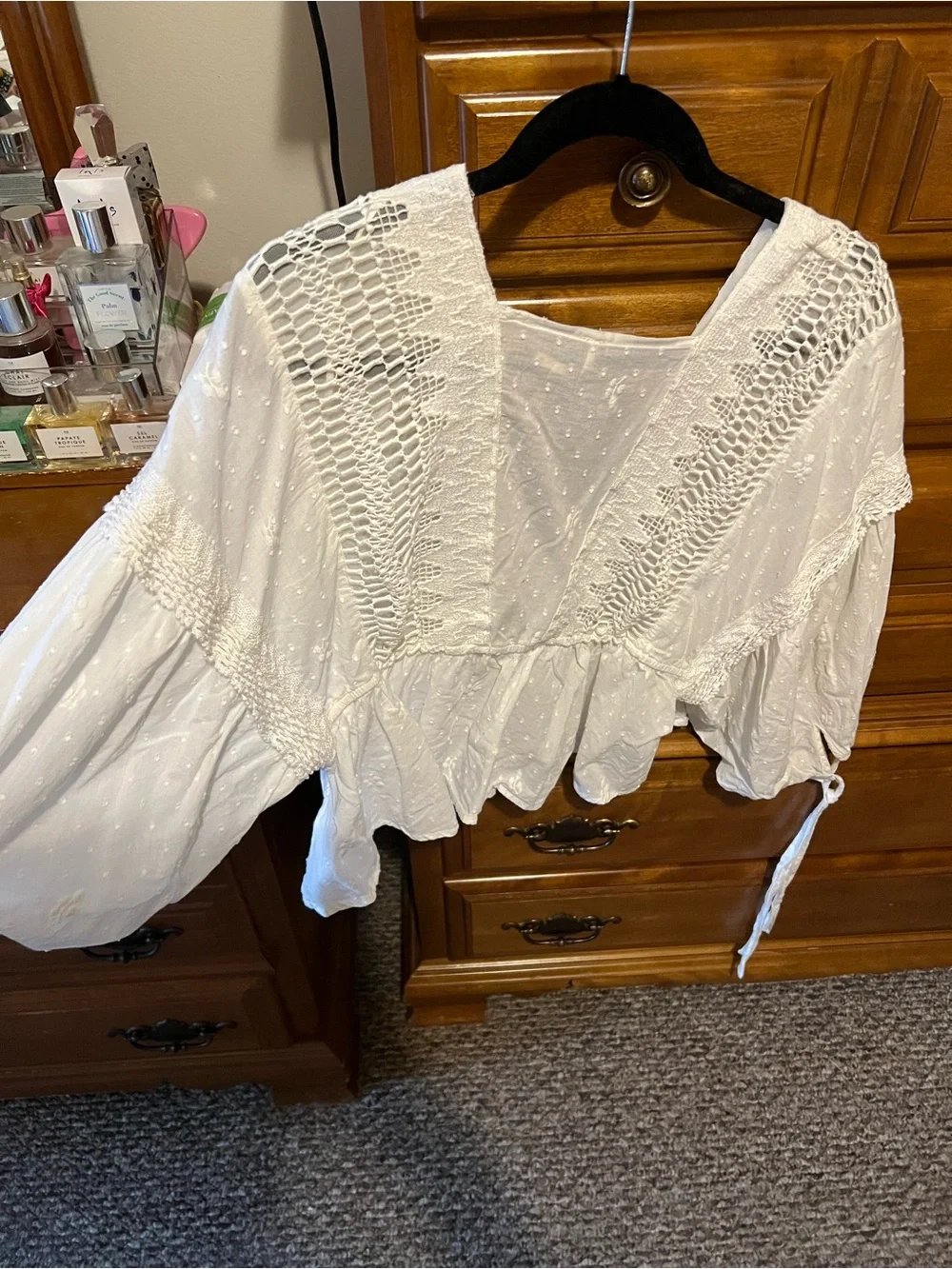 Free People White Lace-Trim V-Neck Women’s Top